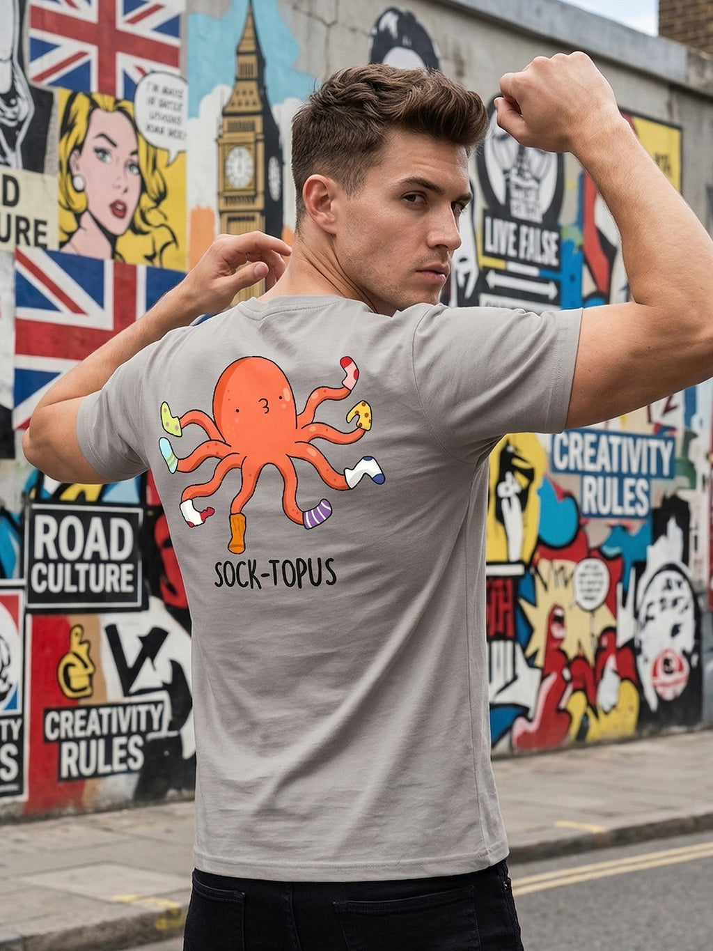 Greylongg Round Neck Octopus Design printed T-shirts