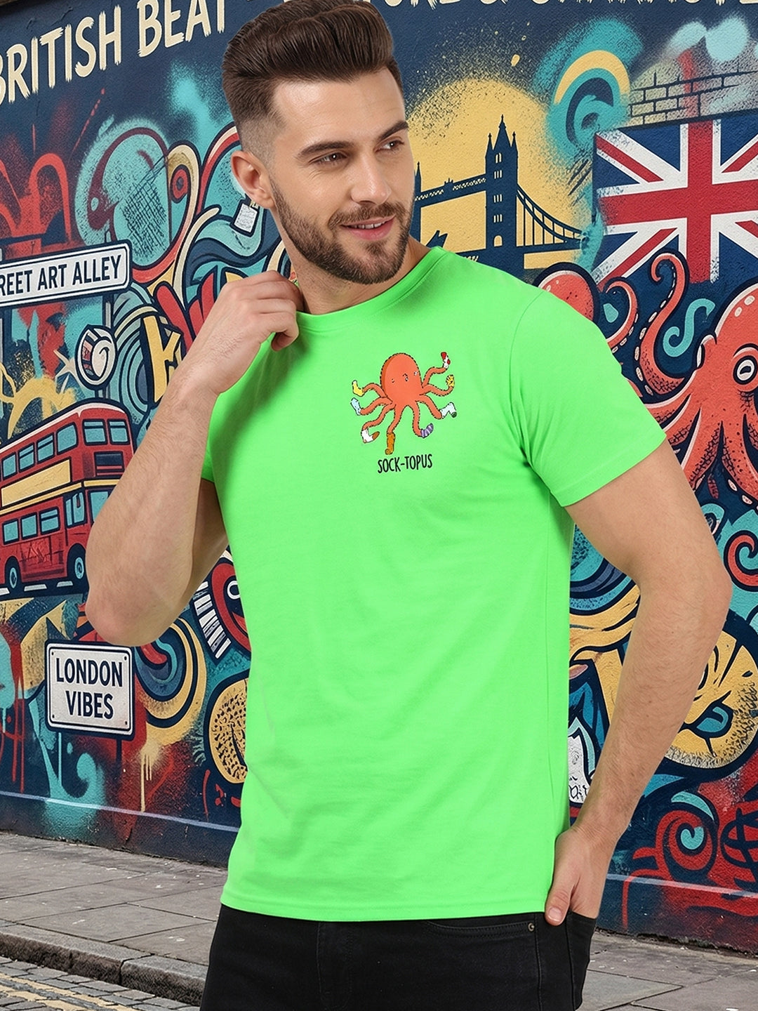 Greylongg Round Neck Octopus Design printed T-shirts