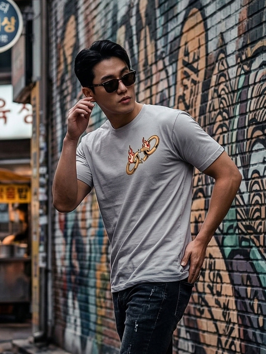 Greylongg Round Neck Strertwear Design printed T-shirts