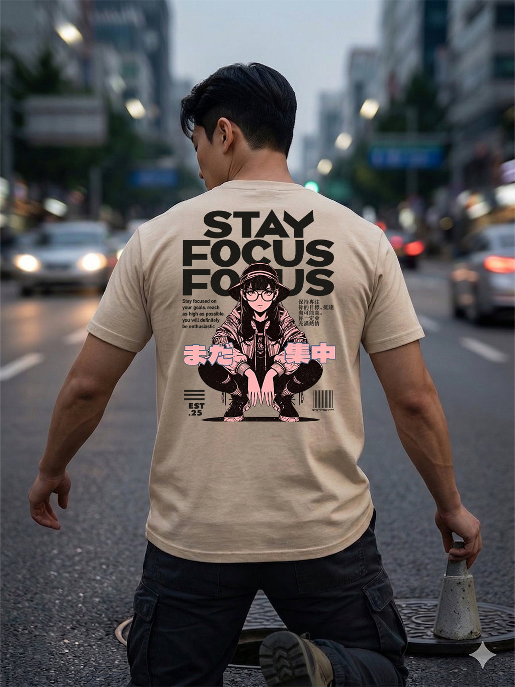 Greylongg Round Neck Stay Focus Design printed T-Shirts.