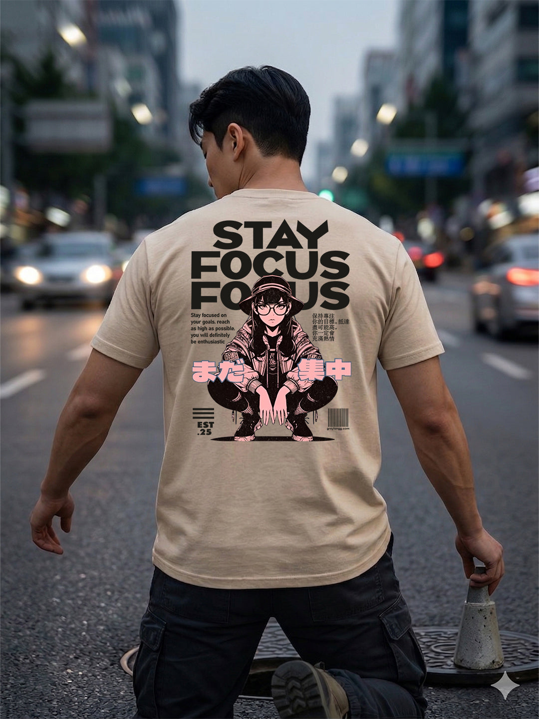 Greylongg Round Neck Stay Focus Design printed T-Shirts.