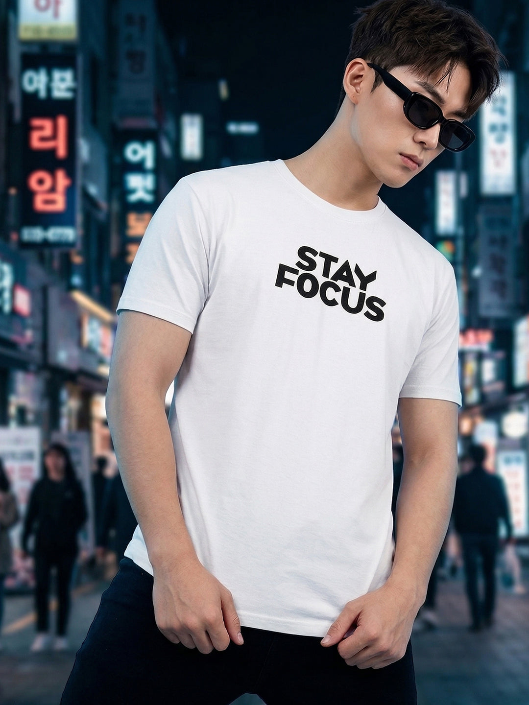 Greylongg Round Neck Stay Focus Design printed T-Shirts.