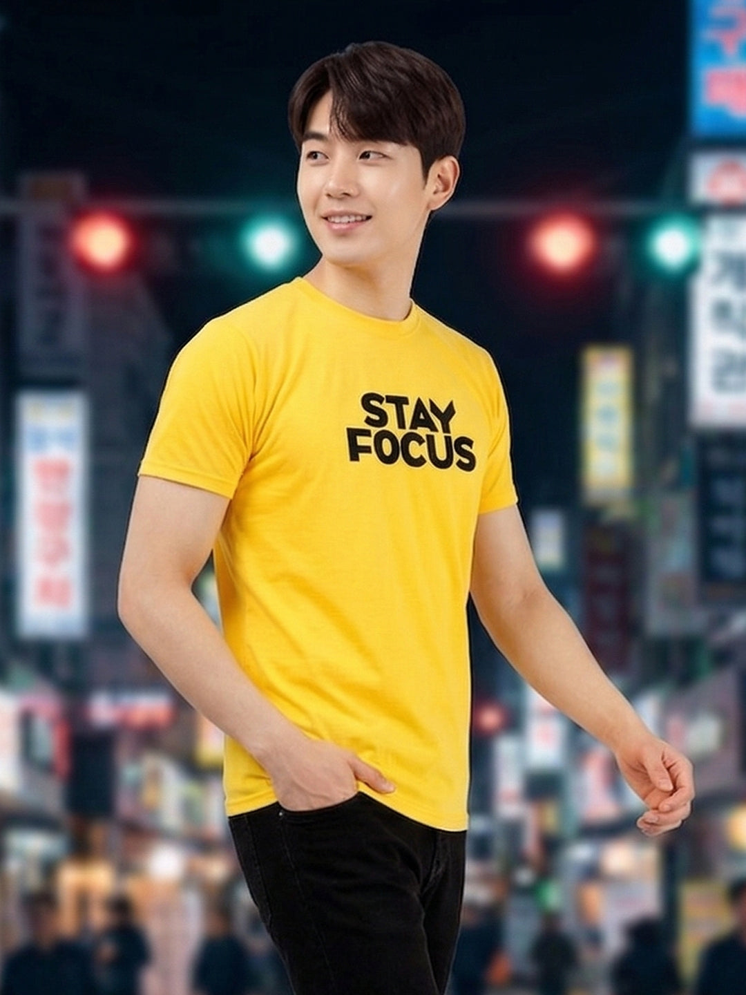 Greylongg Round Neck Stay Focus Design printed T-Shirts.