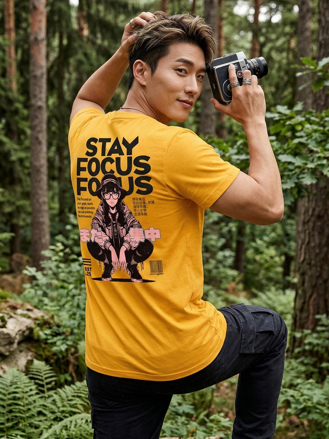 Greylongg Round Neck Stay Focus Design printed T-Shirts.