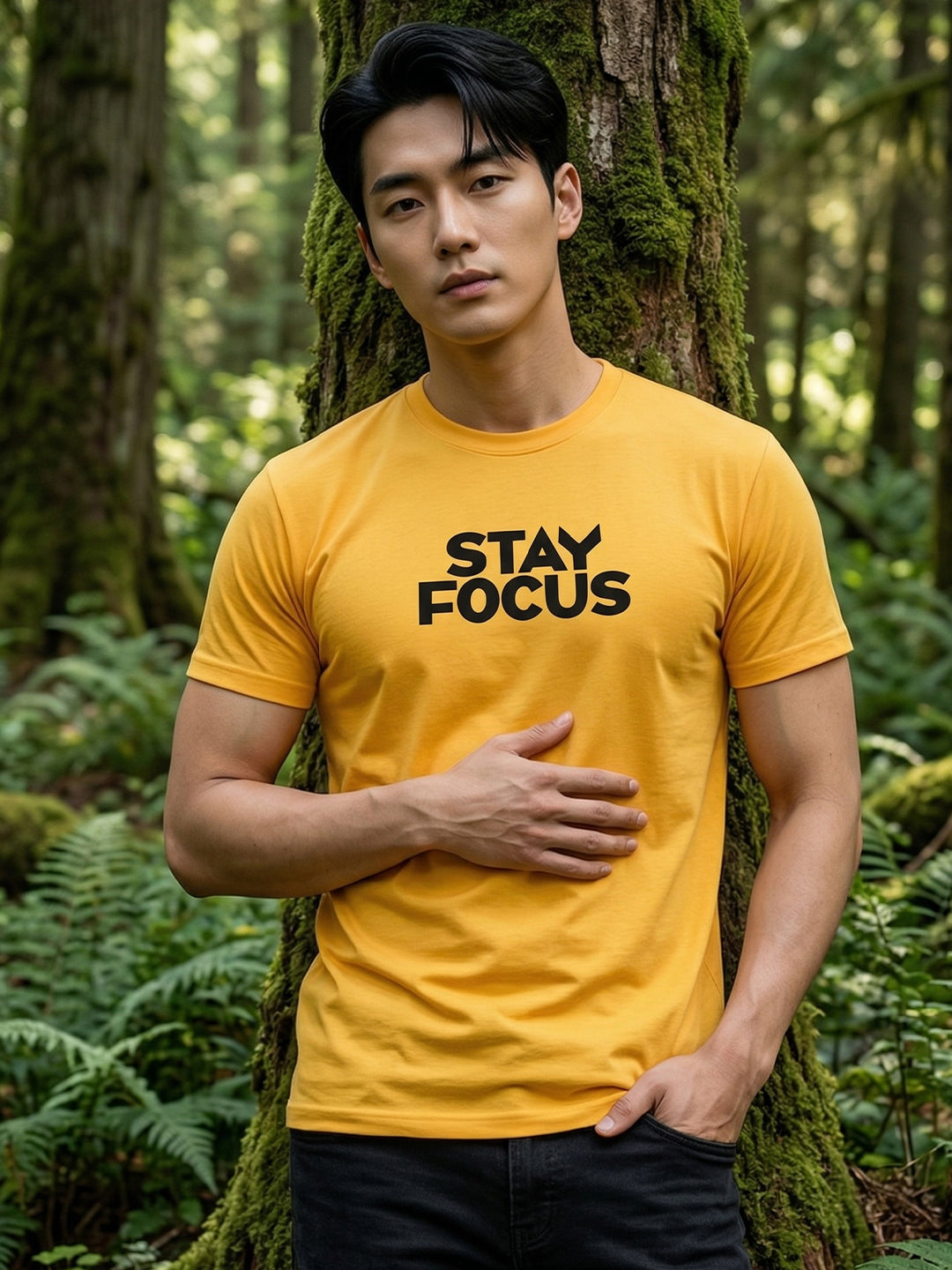 Greylongg Round Neck Stay Focus Design printed T-Shirts.