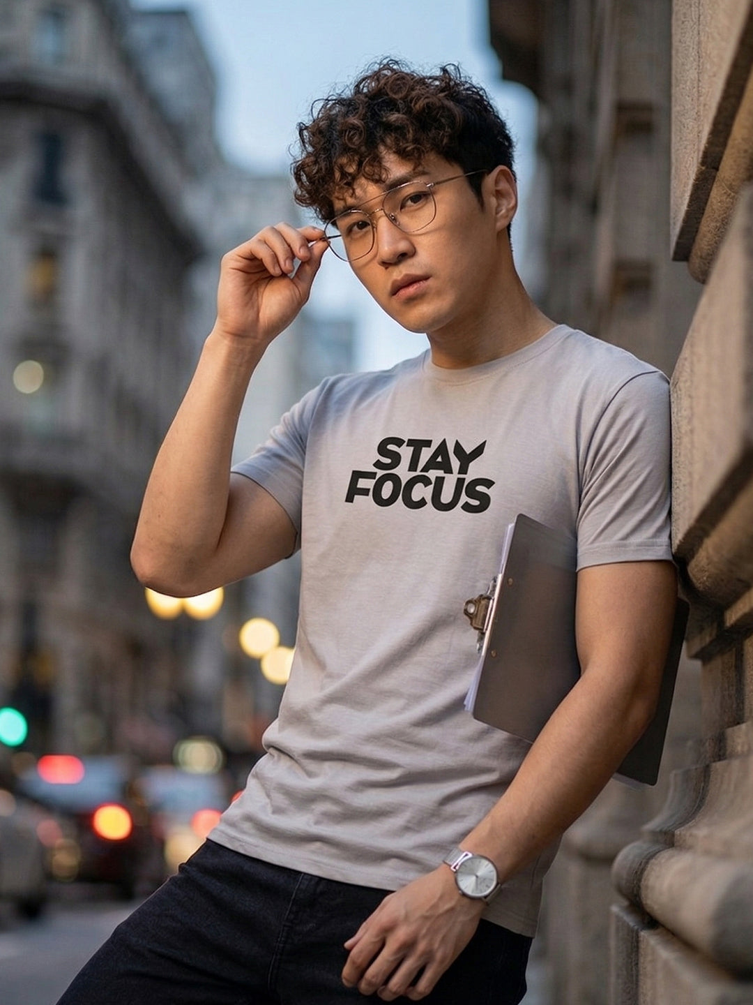 Greylongg Round Neck Stay Focus Design printed T-Shirts.