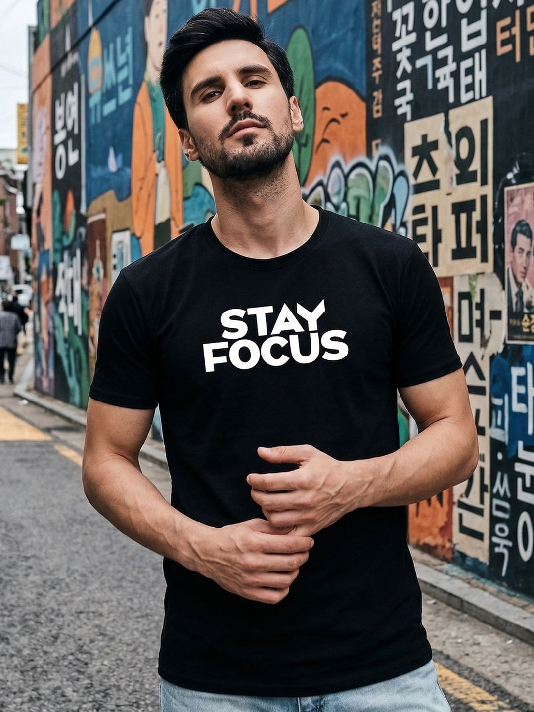 Greylongg Round Neck Stay Focus Design printed T-Shirts.