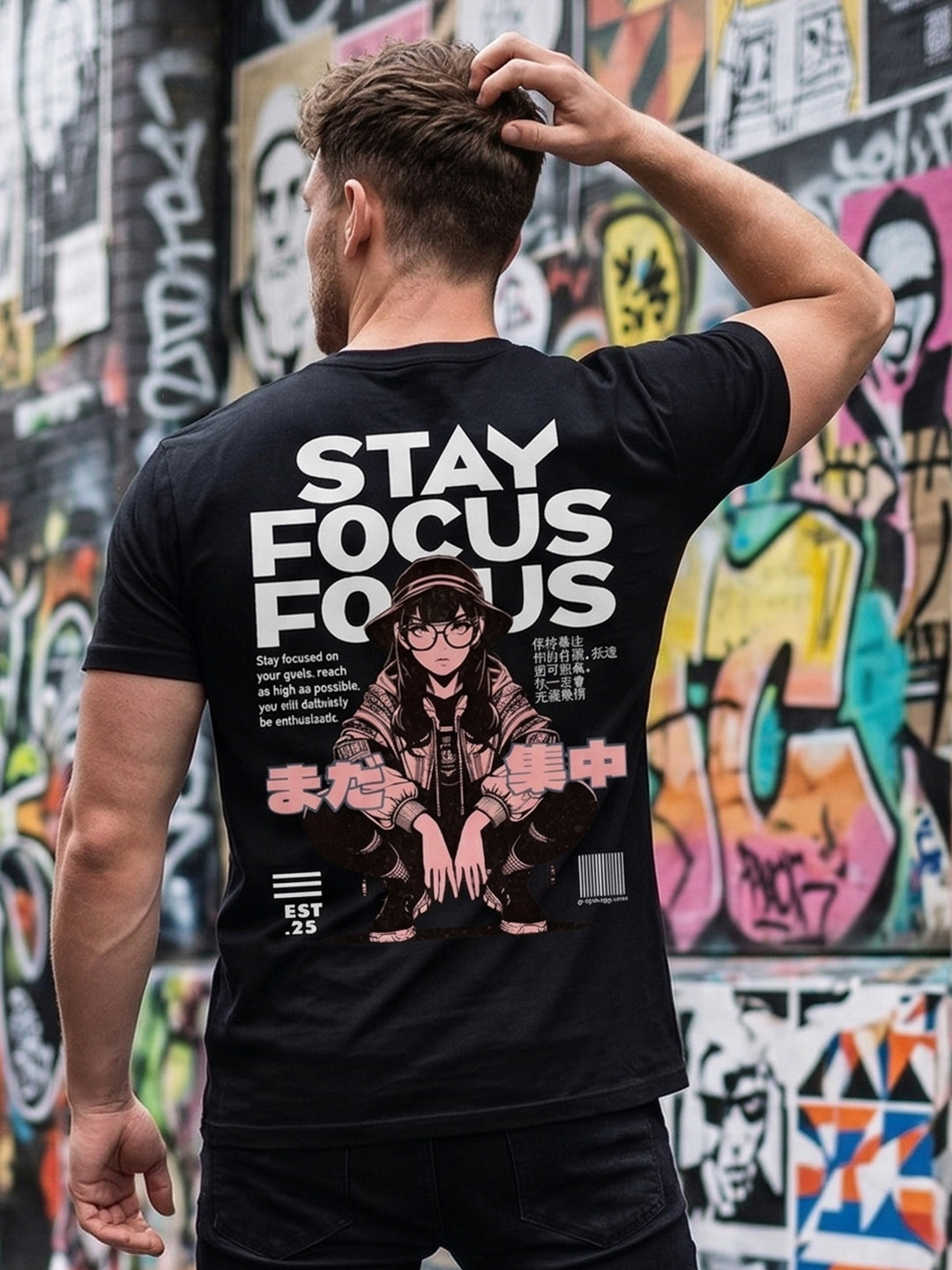Greylongg Round Neck Stay Focus Design printed T-Shirts.