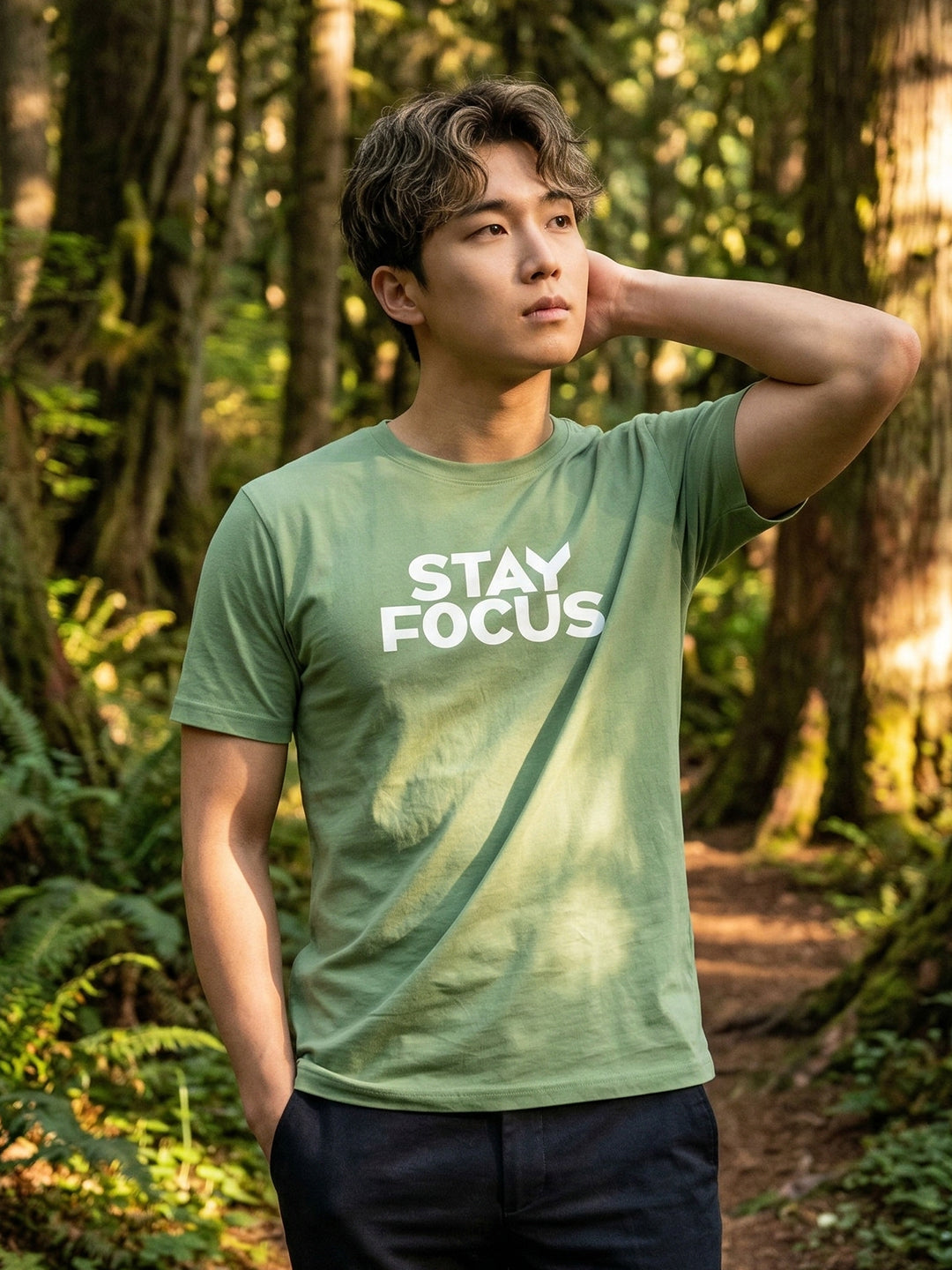 Greylongg Round Neck Stay Focus Design printed T-Shirts.