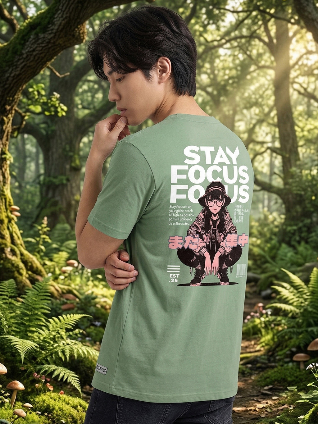 Greylongg Round Neck Stay Focus Design printed T-Shirts.