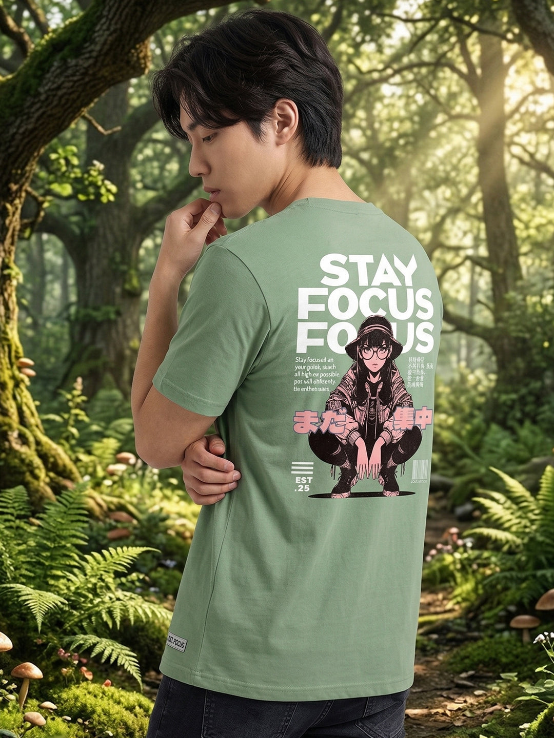 Greylongg Round Neck Stay Focus Design printed T-Shirts.