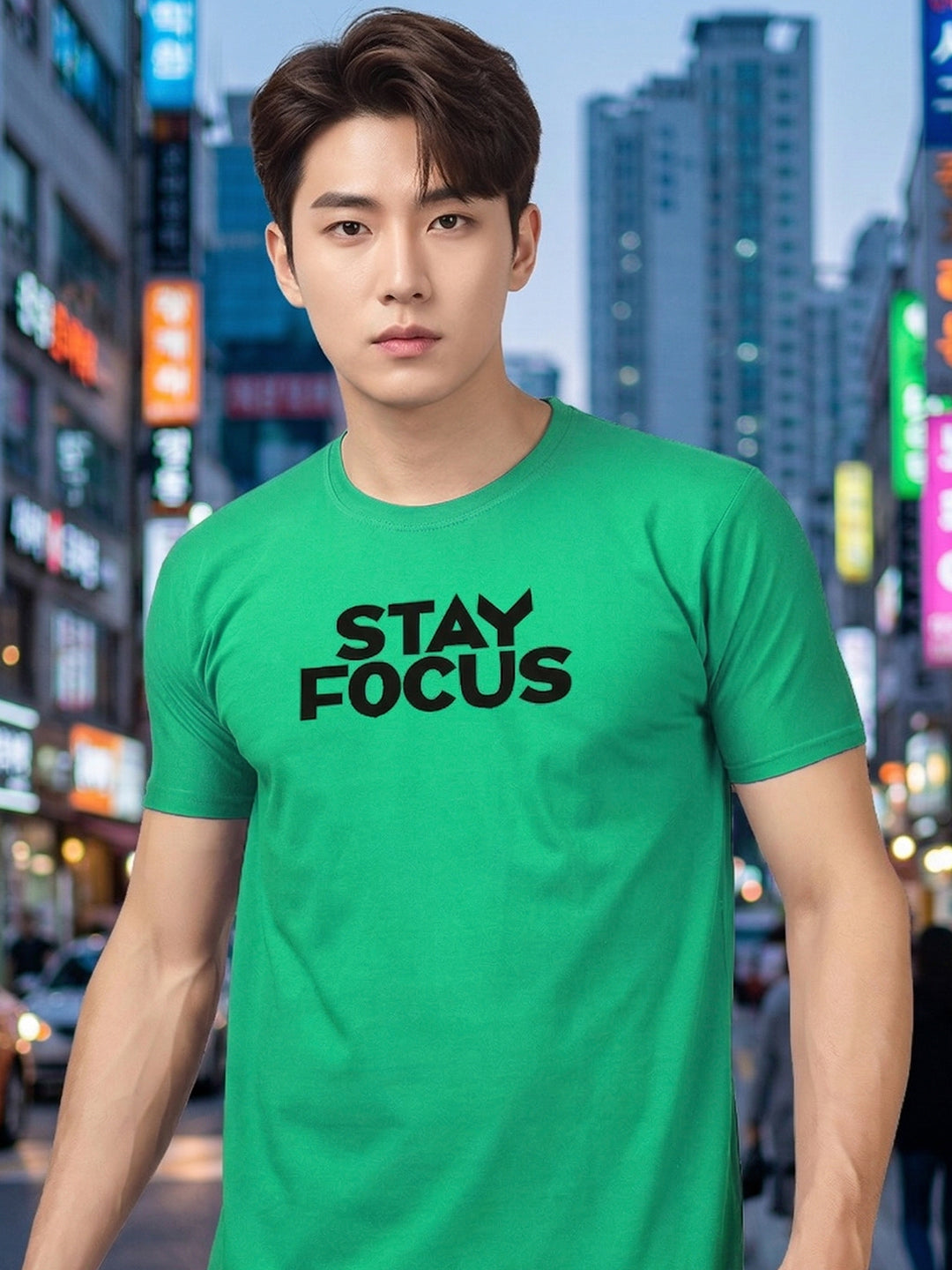 Greylongg Round Neck Stay Focus Design printed T-Shirts.