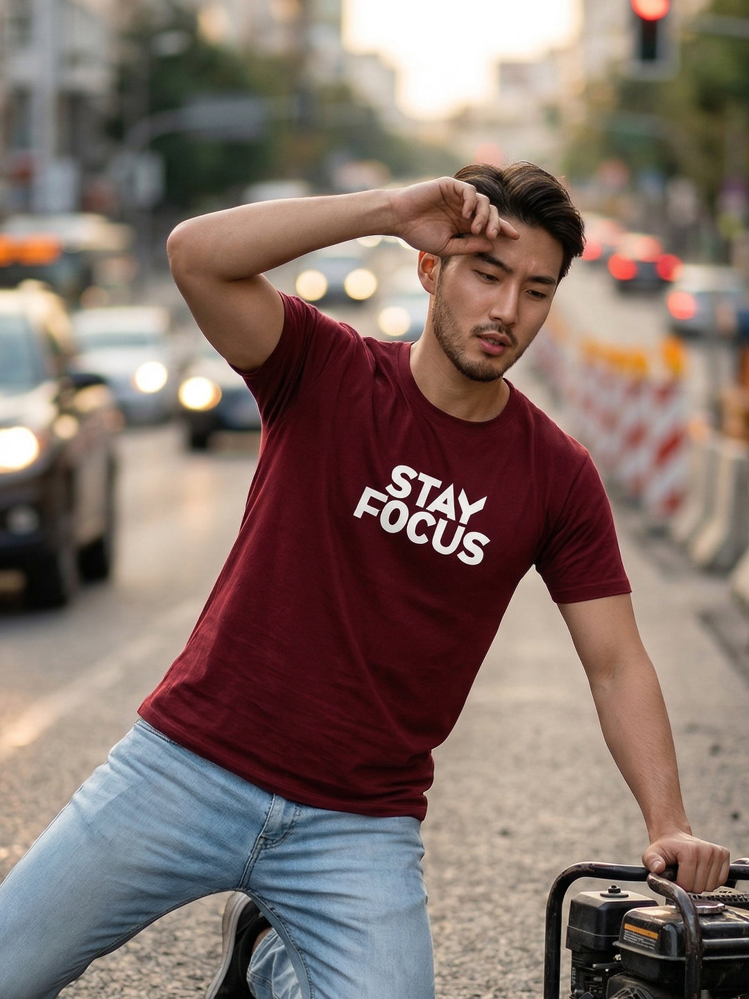 Greylongg Round Neck Stay Focus Design printed T-Shirts.
