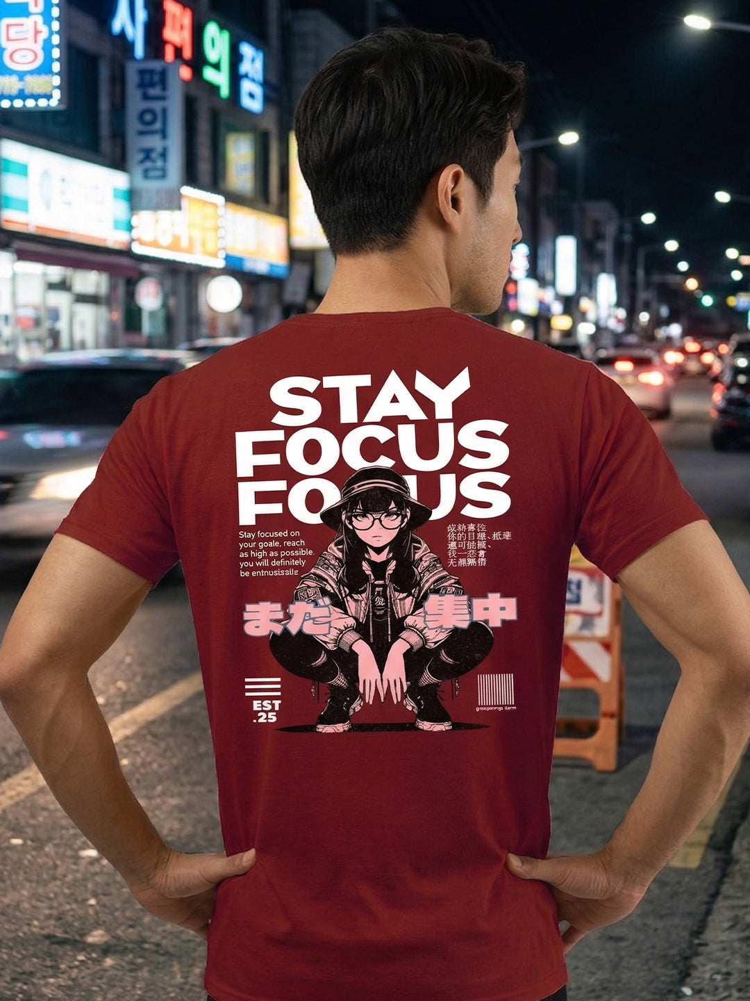 Greylongg Round Neck Stay Focus Design printed T-Shirts.