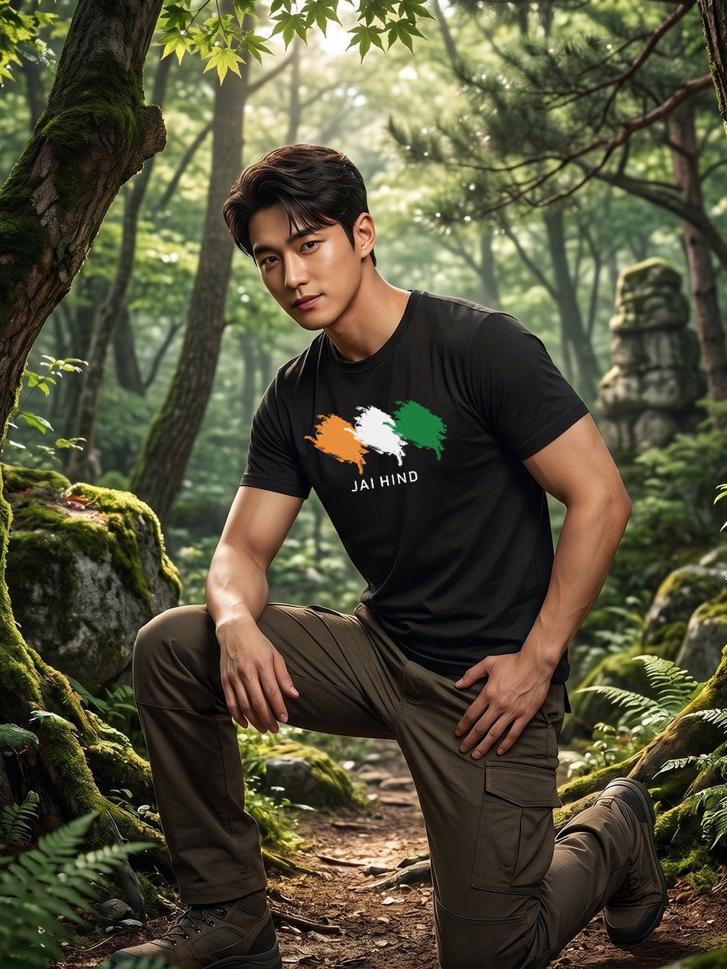 Greylongg Round Neck Jai Hind printed T-Shirts.
