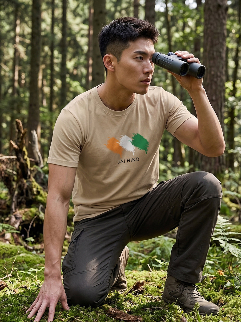 Greylongg Round Neck Jai Hind printed T-Shirts.