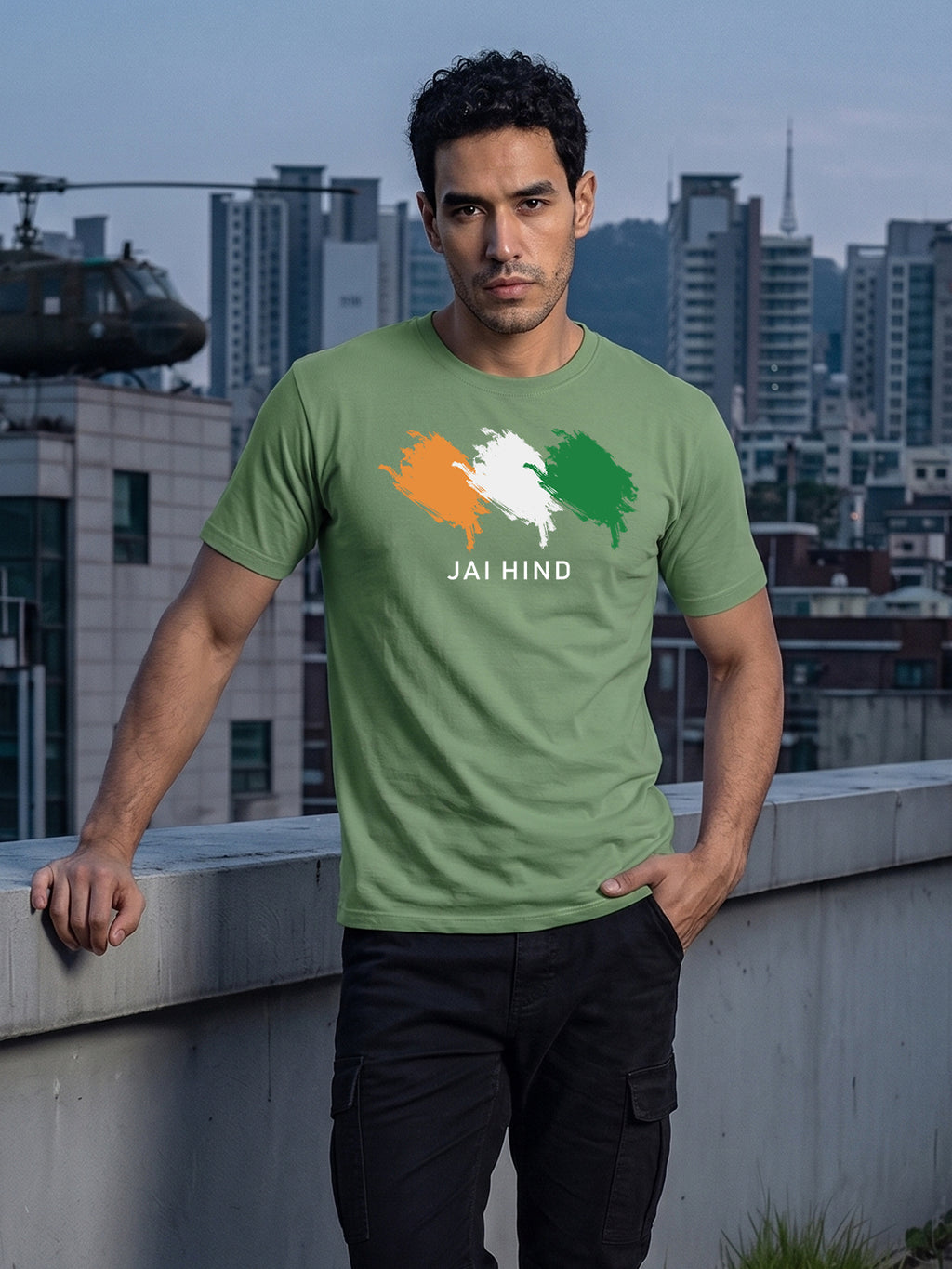 Greylongg Round Neck Jai Hind printed T-Shirts.