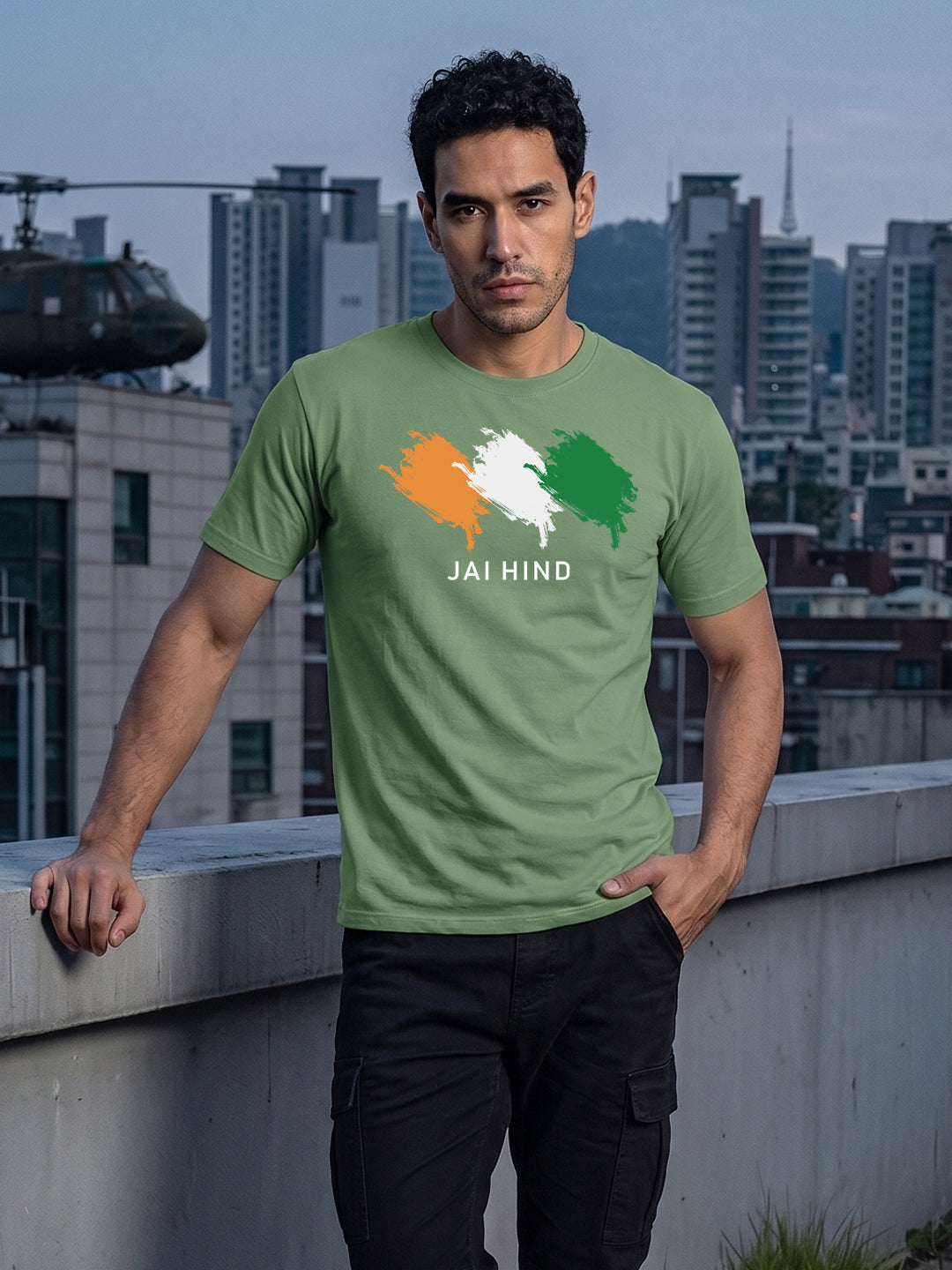 Greylongg Round Neck Jai Hind printed T-Shirts.
