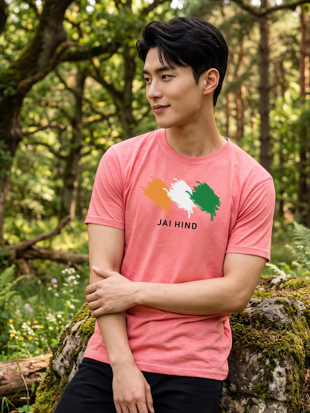 Greylongg Round Neck Jai Hind printed T-Shirts.