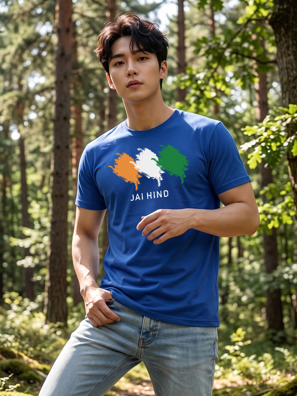 Greylongg Round Neck Jai Hind printed T-Shirts.