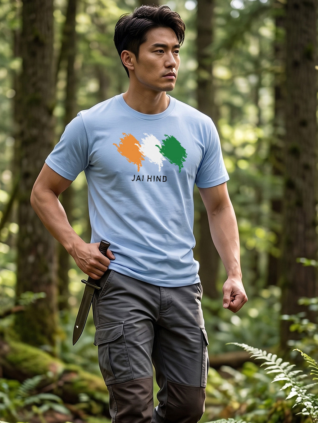Greylongg Round Neck Jai Hind printed T-Shirts.