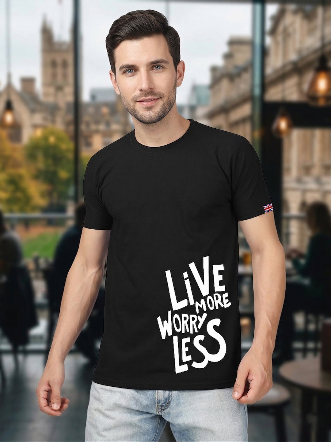 Greylongg Round Neck Live More Worry Less Design T-shirts