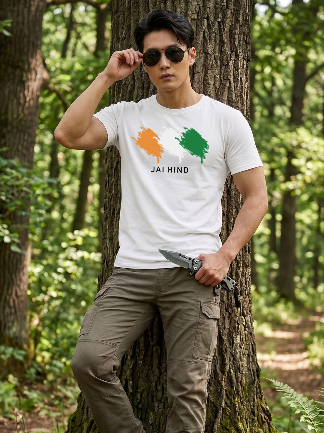 Greylongg Round Neck Jai Hind printed T-Shirts.