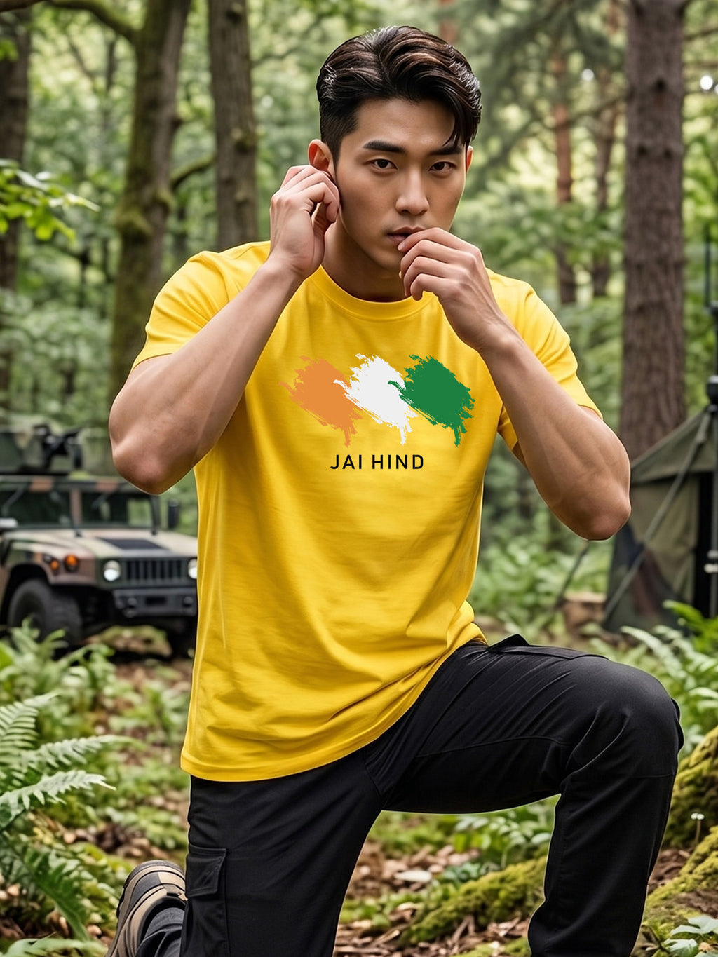 Greylongg Round Neck Jai Hind printed T-Shirts.