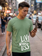 Greylongg Round Neck Live More Worry Less Design T-shirts