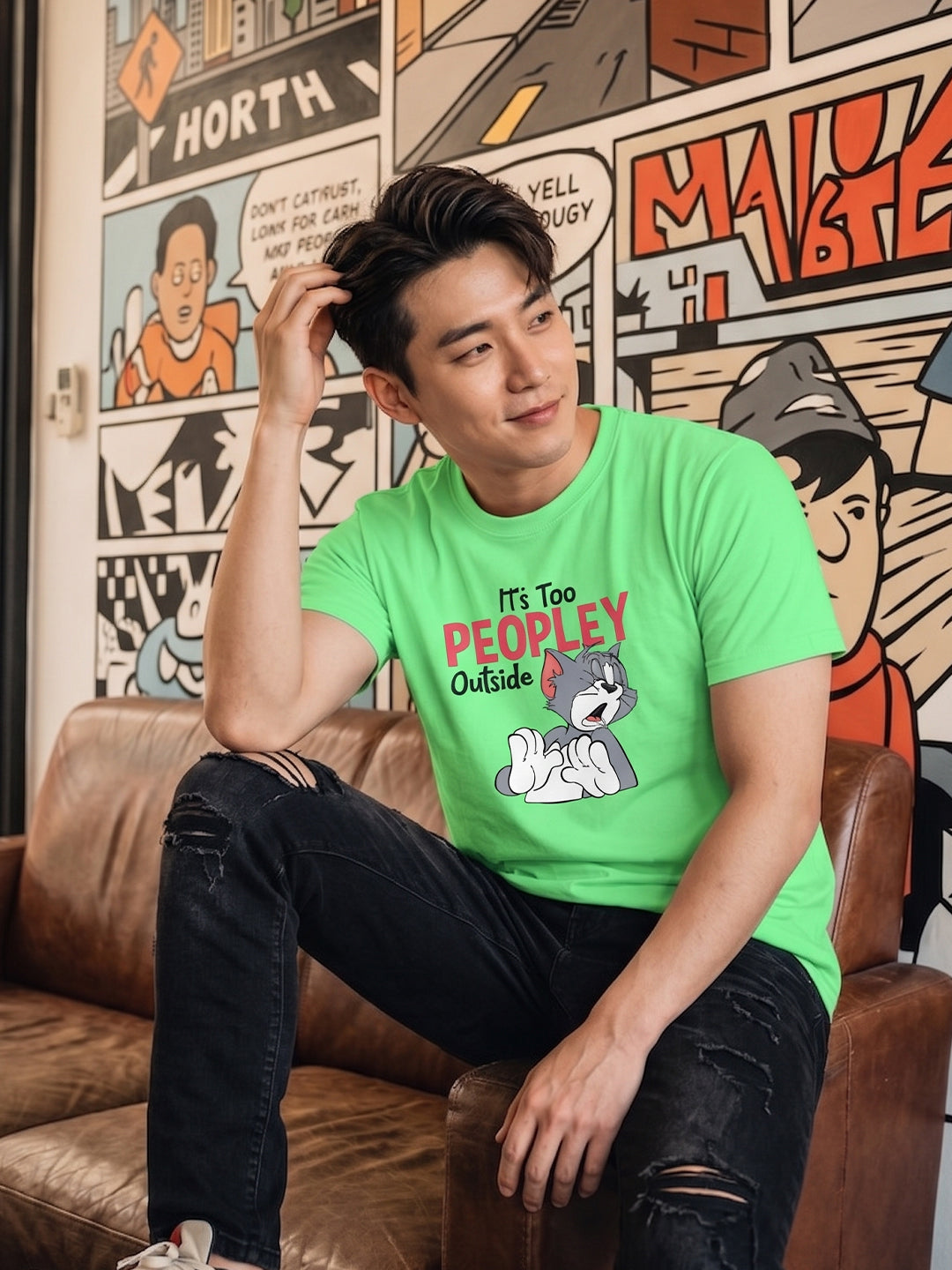 Greylongg Round Neck Tom & Jerry Design printed T-Shirts.