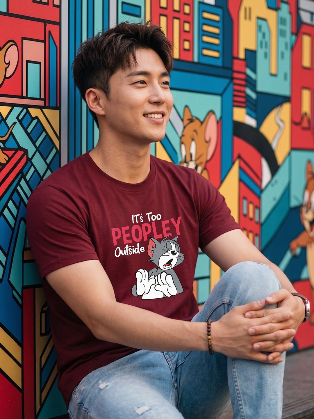 Greylongg Round Neck Tom & Jerry Design printed T-Shirts.