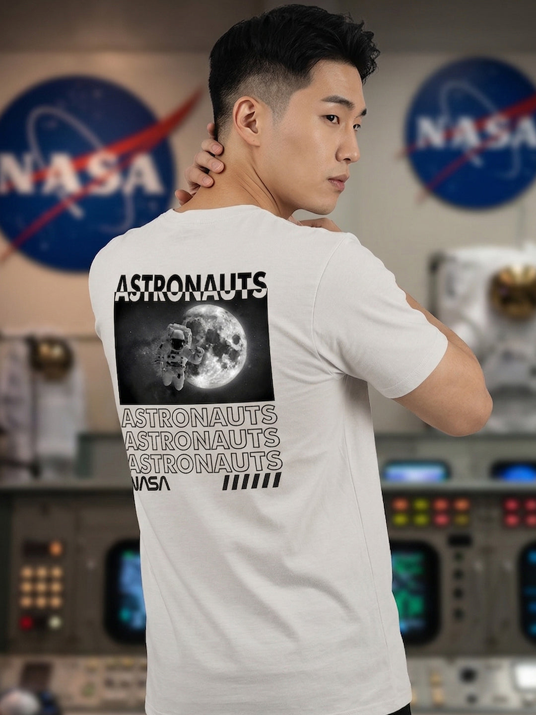 Greylongg Round Neck Nasa Astronauts Design  printed T-shirts