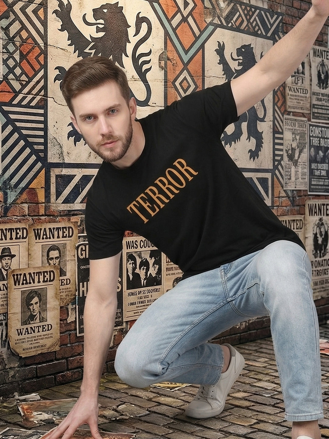 Greylongg Round Neck Terror Design  printed T-shirts