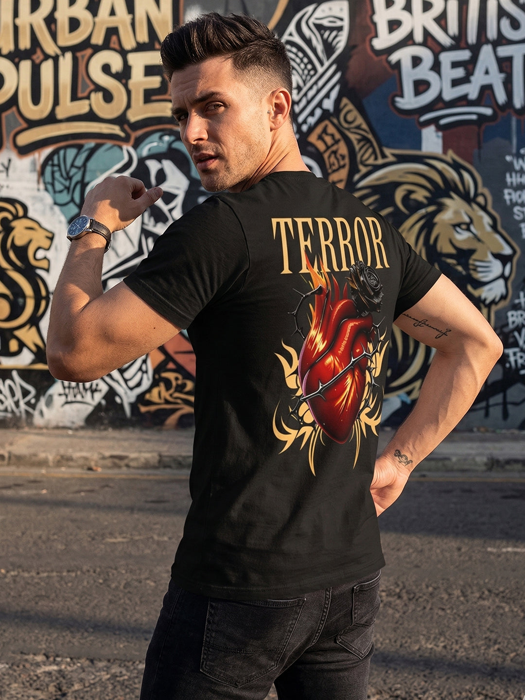 Greylongg Round Neck Terror Design  printed T-shirts