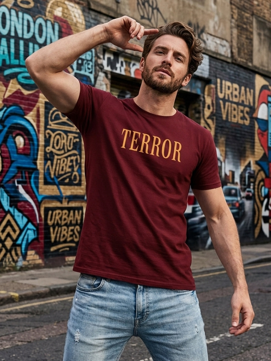 Greylongg Round Neck Terror Design  printed T-shirts