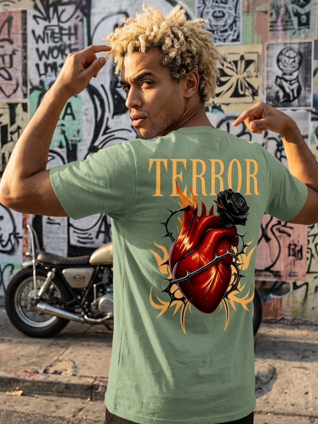 Greylongg Round Neck Terror Design  printed T-shirts