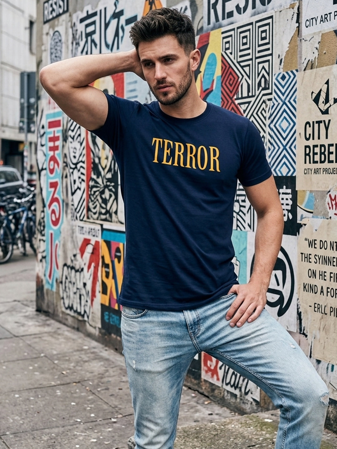 Greylongg Round Neck Terror Design  printed T-shirts