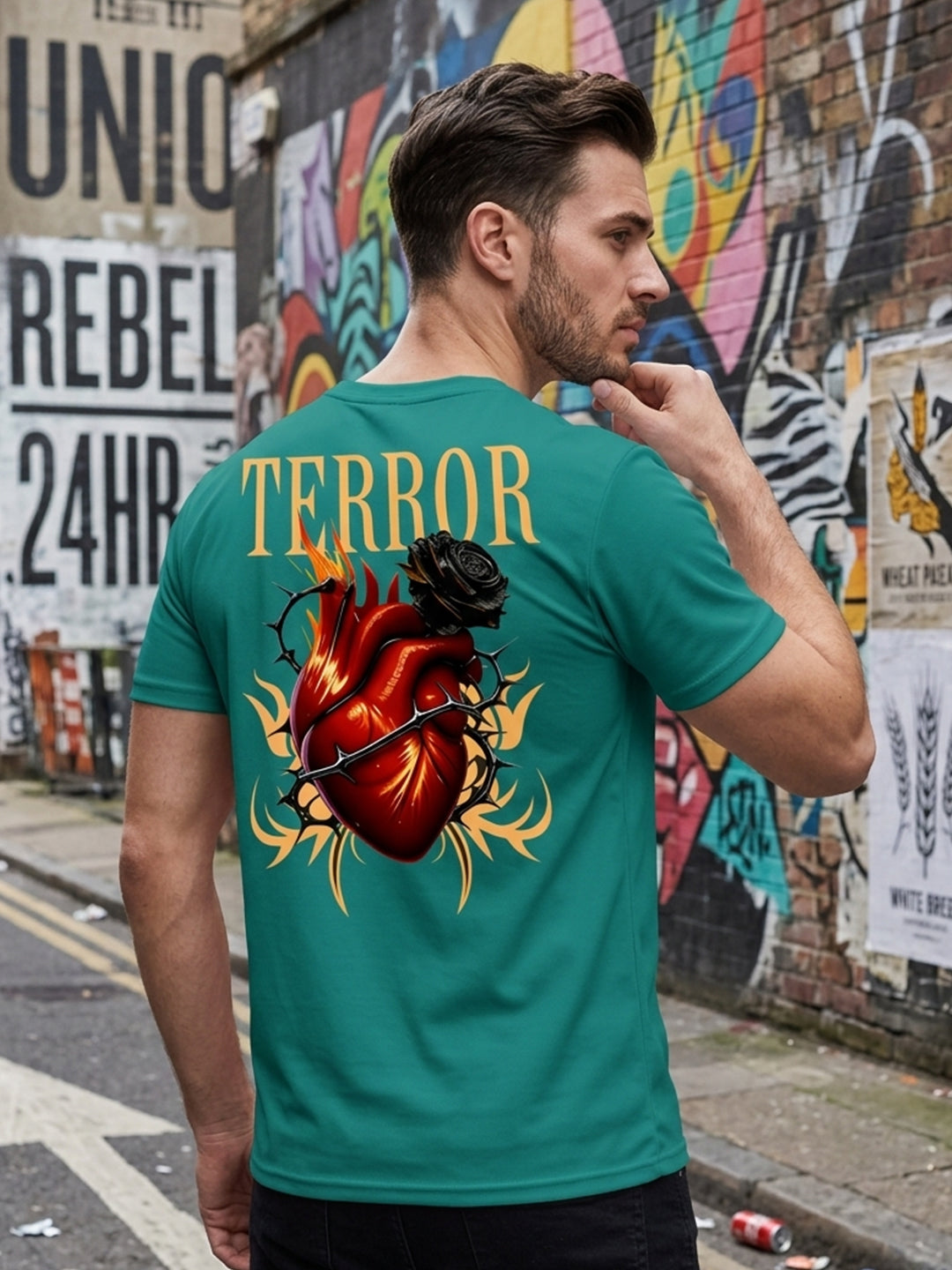 Greylongg Round Neck Terror Design  printed T-shirts