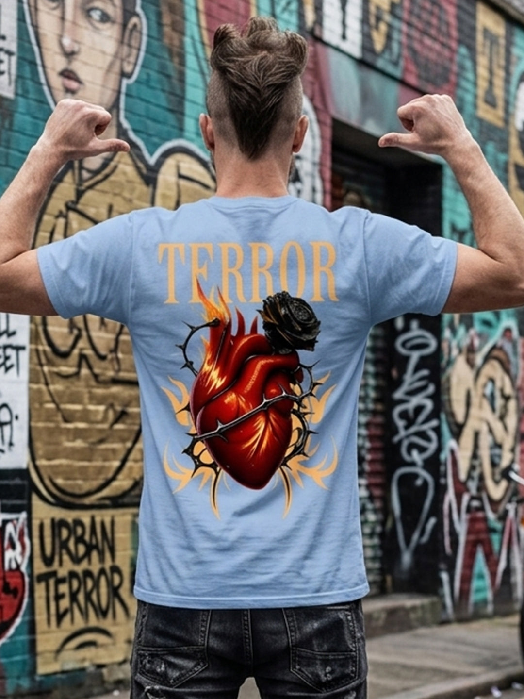 Greylongg Round Neck Terror Design  printed T-shirts
