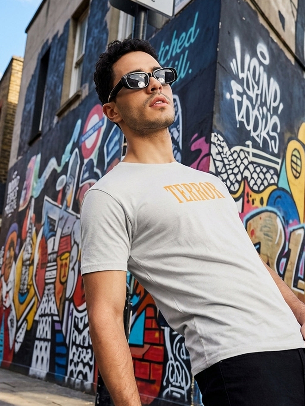 Greylongg Round Neck Terror Design  printed T-shirts