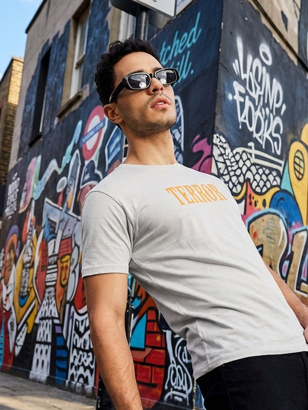 Greylongg Round Neck Terror Design  printed T-shirts