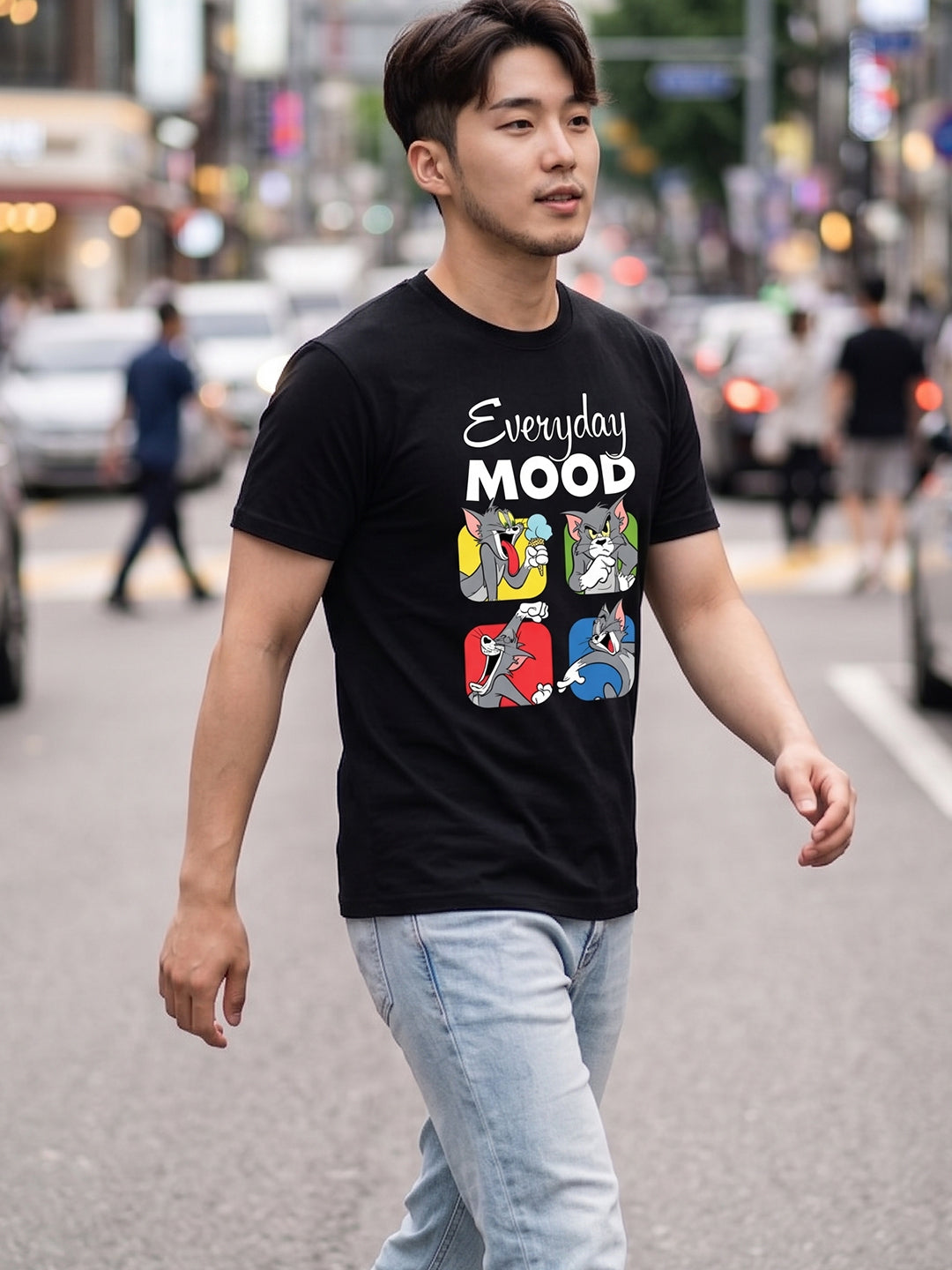 Greylongg Round Neck Tom & Jerry Design printed T-shirts