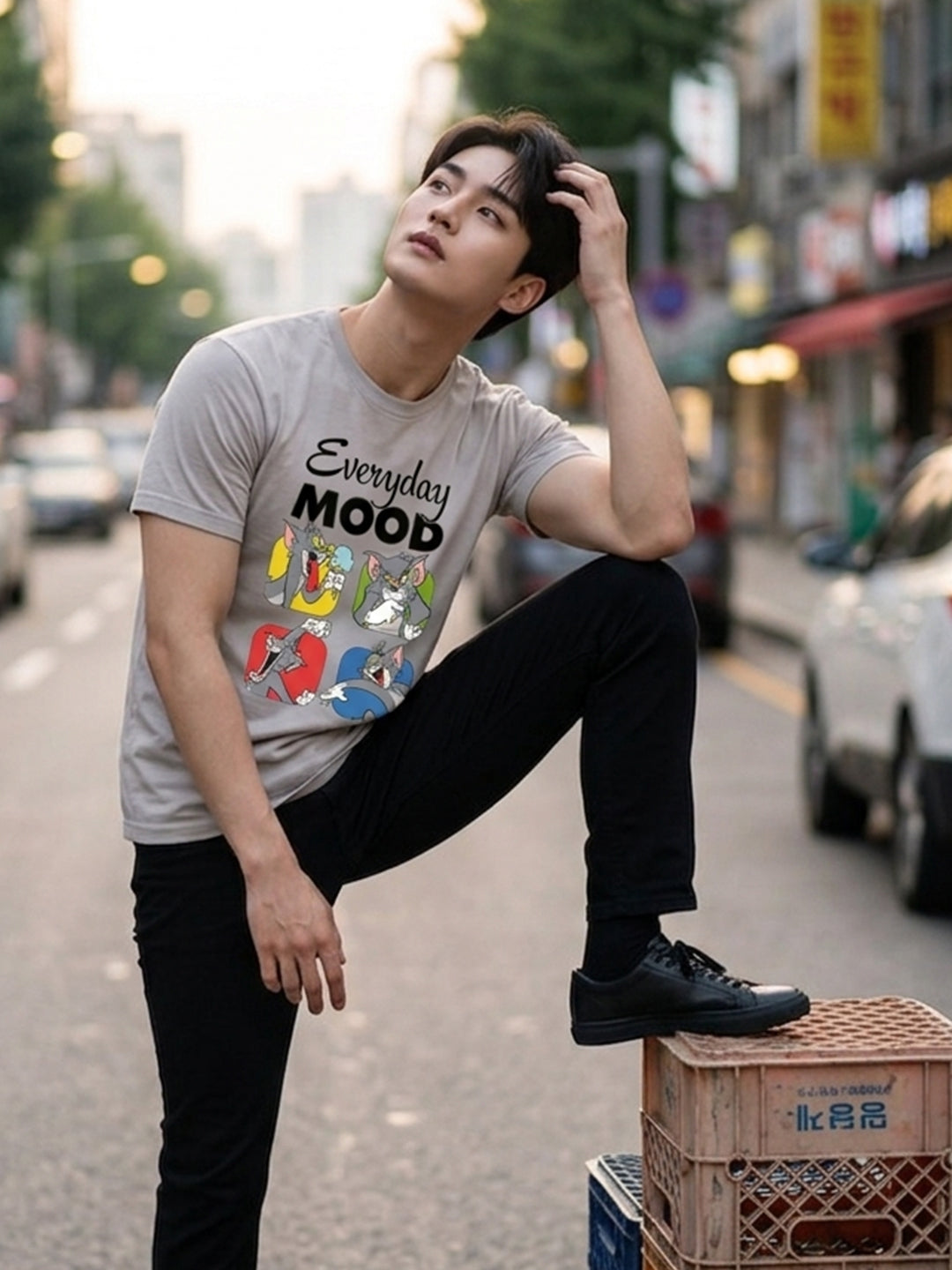 Greylongg Round Neck Tom & Jerry Design printed T-shirts