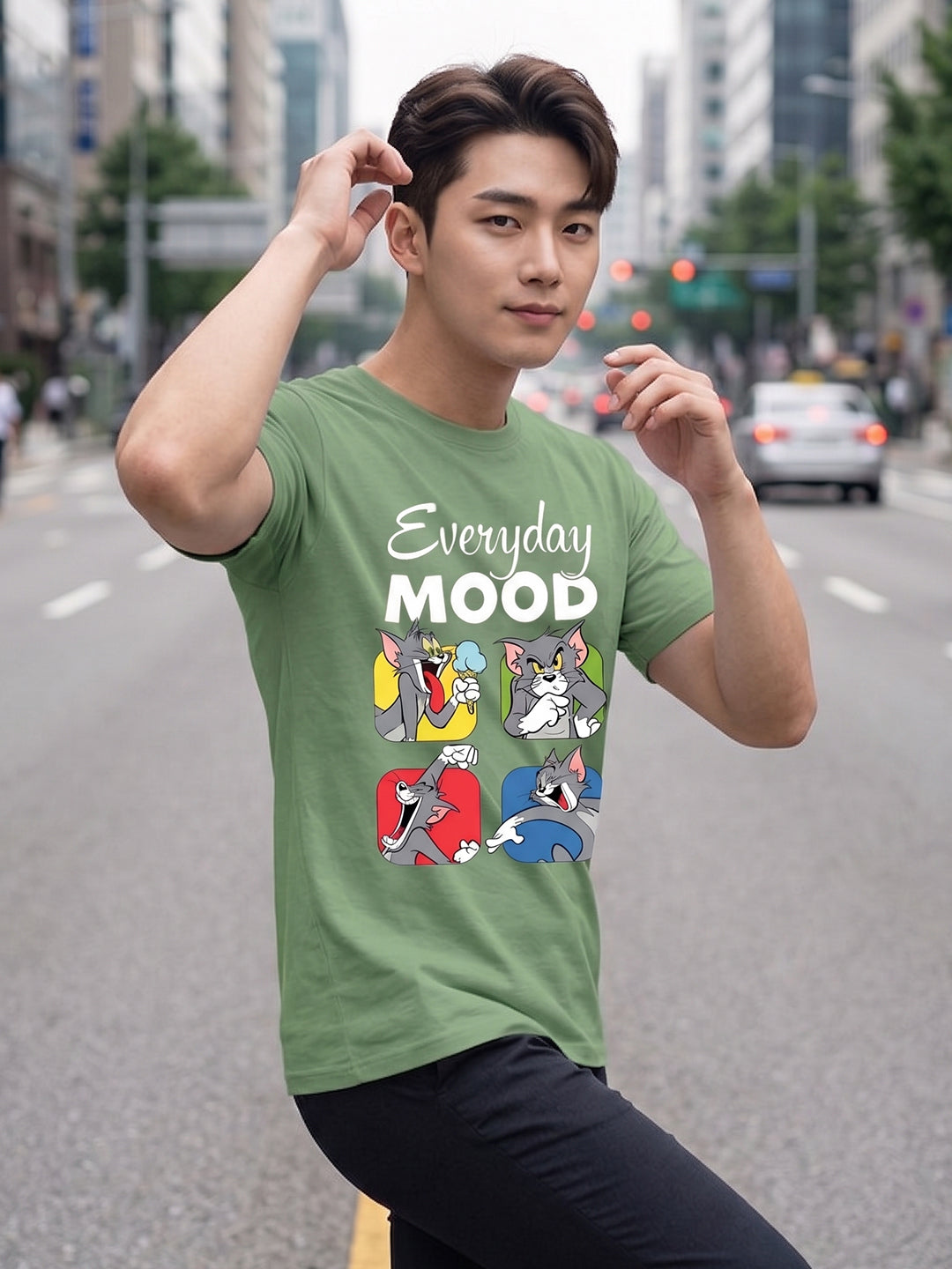 Greylongg Round Neck Tom & Jerry Design printed T-shirts