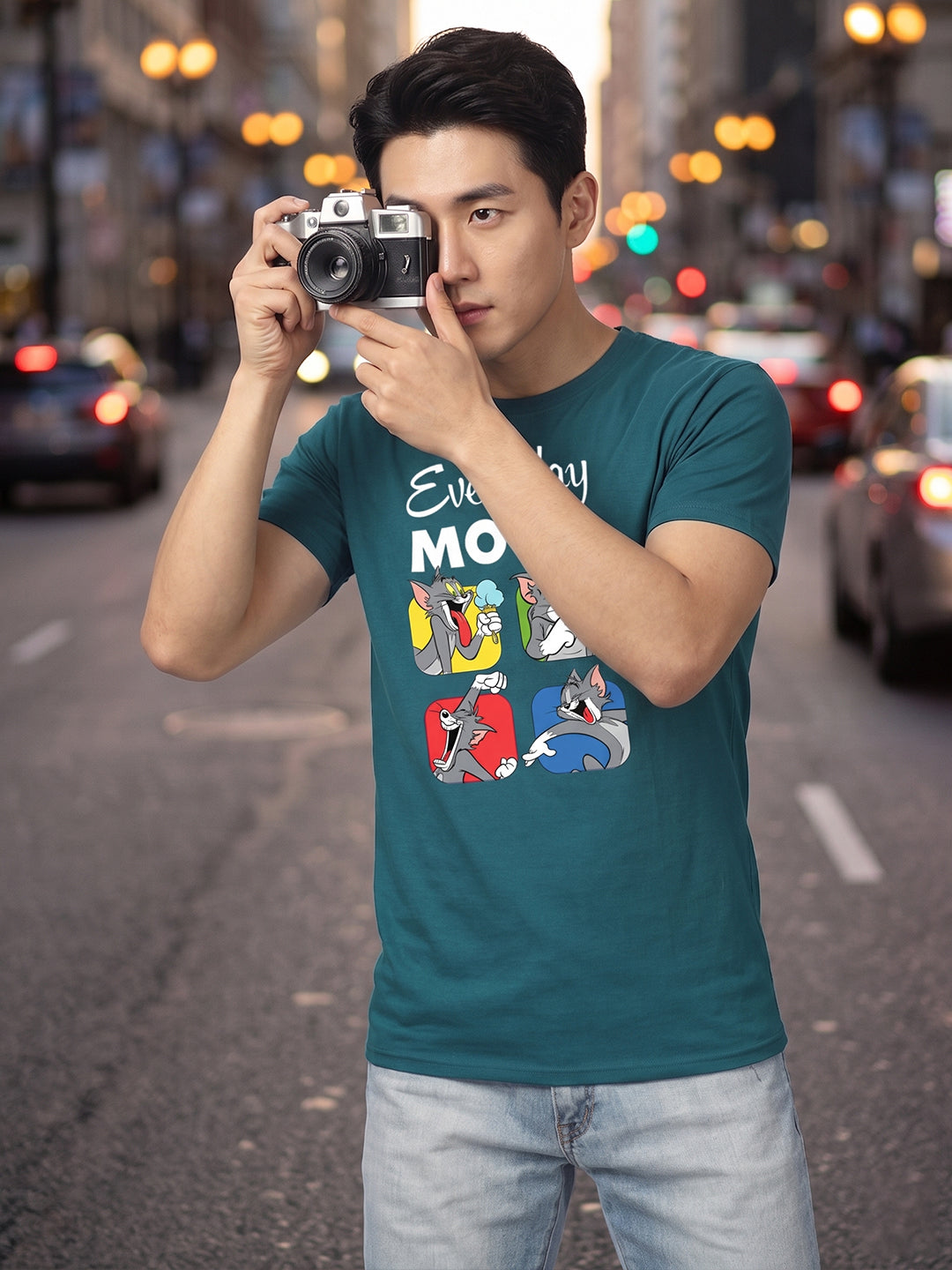 Greylongg Round Neck Tom & Jerry Design printed T-shirts