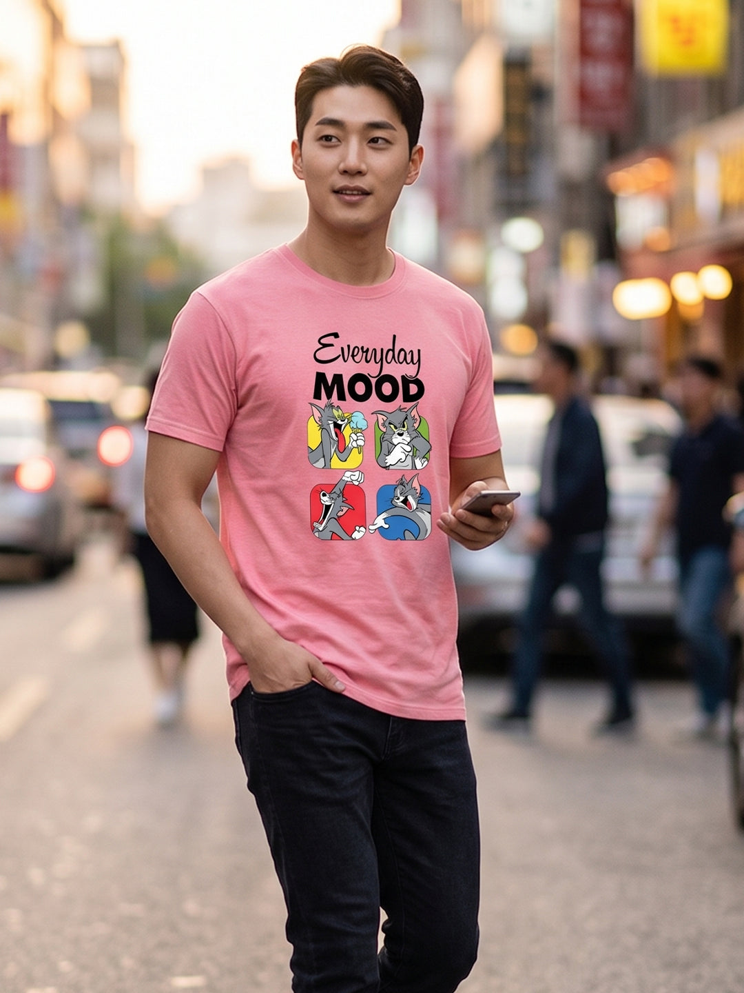 Greylongg Round Neck Tom & Jerry Design printed T-shirts
