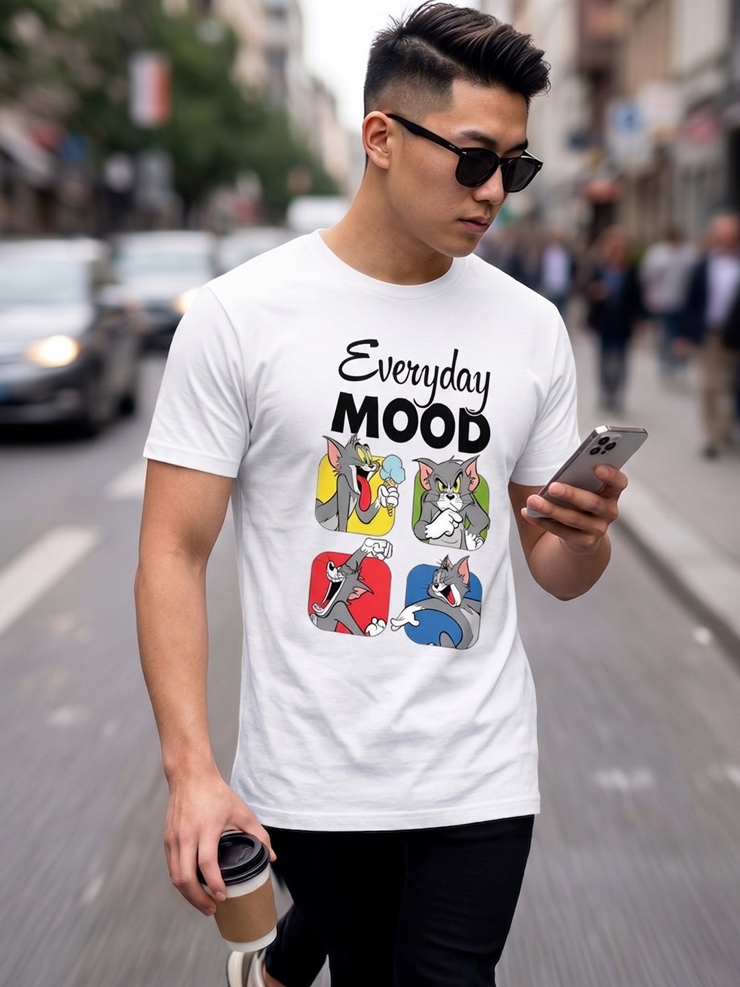Greylongg Round Neck Tom & Jerry Design printed T-shirts