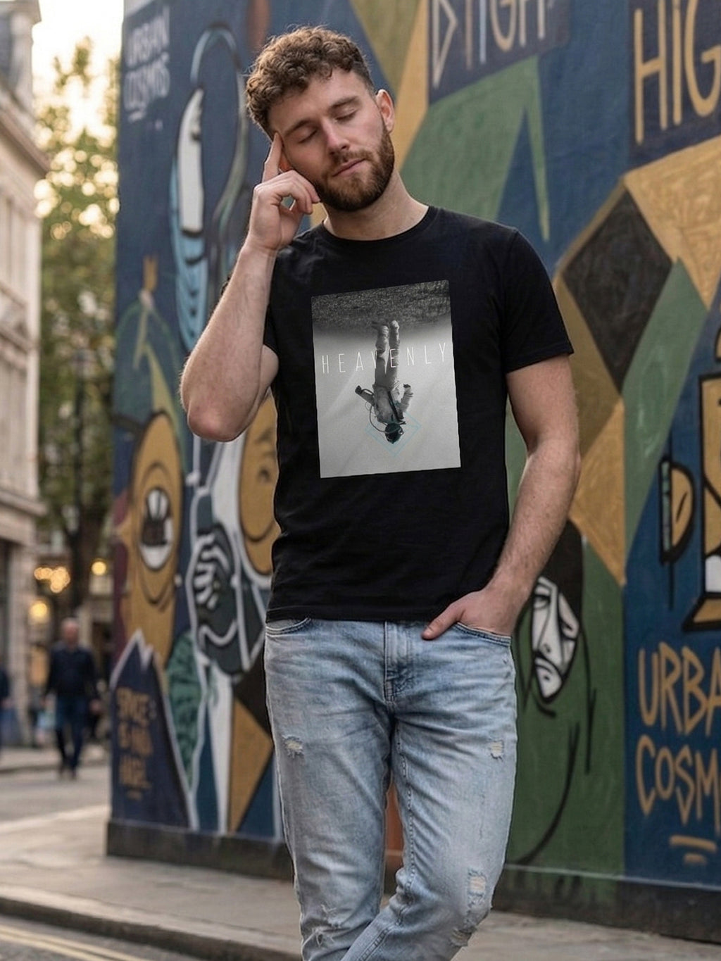 Greylongg Round Neck Space Design printed T-shirts