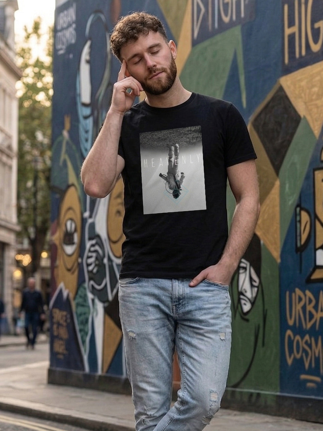 Greylongg Round Neck Space Design printed T-shirts