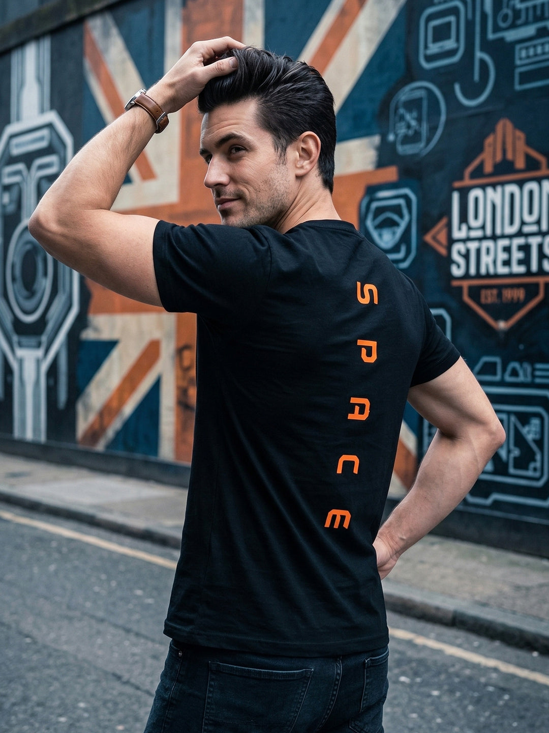 Greylongg Round Neck Space Design printed T-shirts